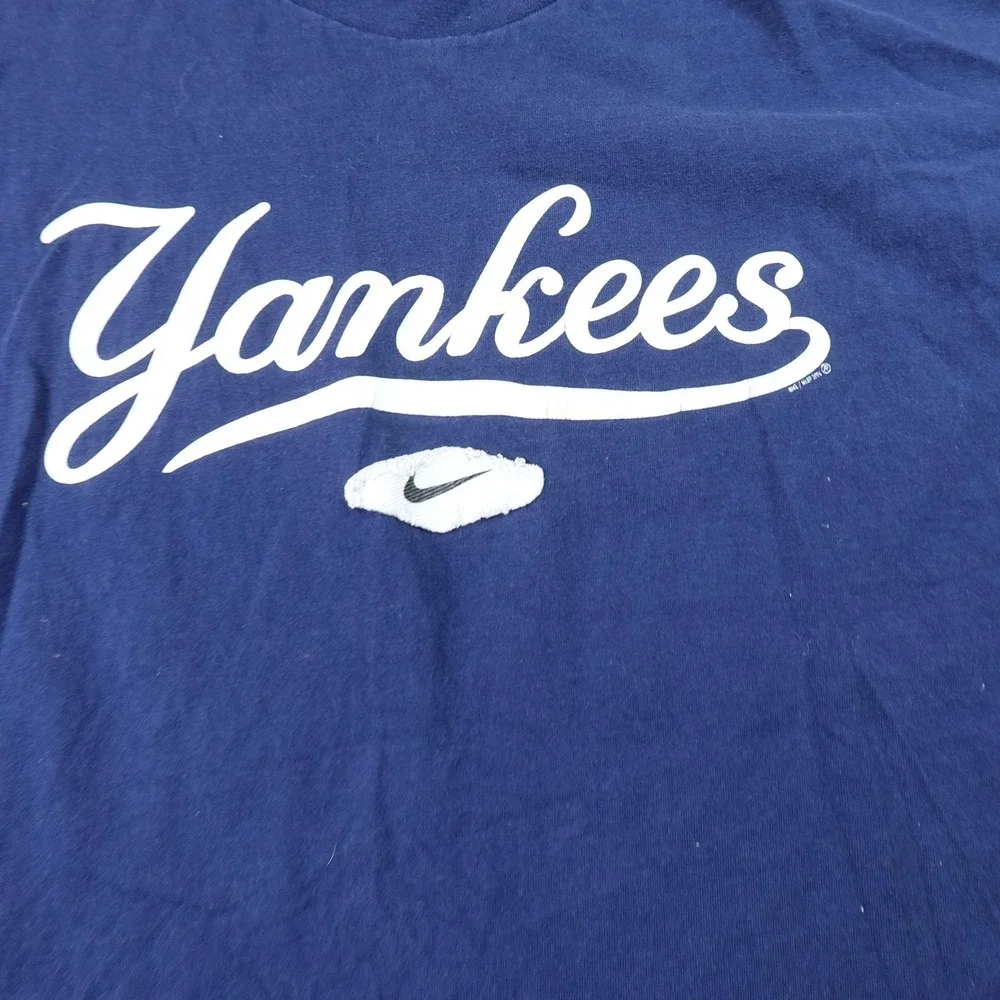 VTG New York Yankees Shirt Mens L Blue Nike‎ Center Swoosh MLB Baseball Tee 90s
